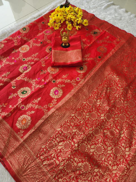 Red Breathable Organic Banarasi Sarees