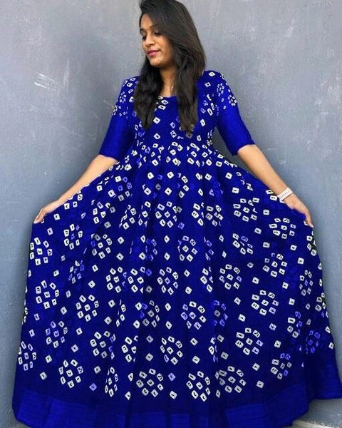 Beautiful Digital Printed Bandhej Gown