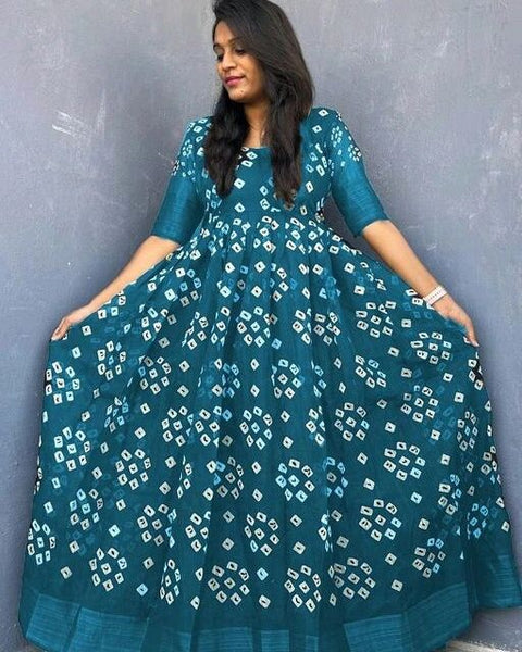 Beautiful Digital Printed Bandhej Gown