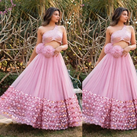 Pink Color Embroidered Attractive Party Wear Net Fabric Lehenga choli