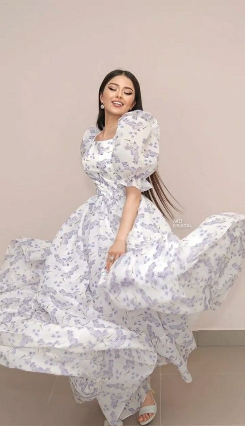 Gorgeous White Organza Silk Printed Gown