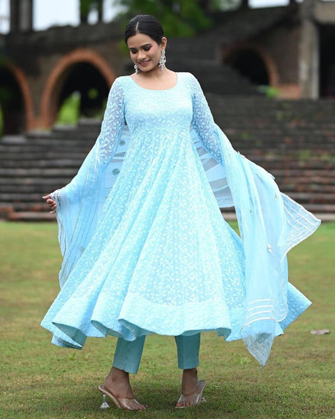 Beautiful Fancy Embroidery Anarkali Gown - Pent With Dupatta