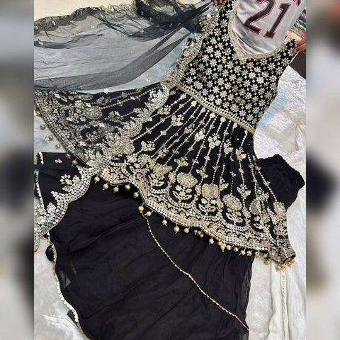 Black Color Embroidered Attractive Party Wear Faux Georgette Top Plaza