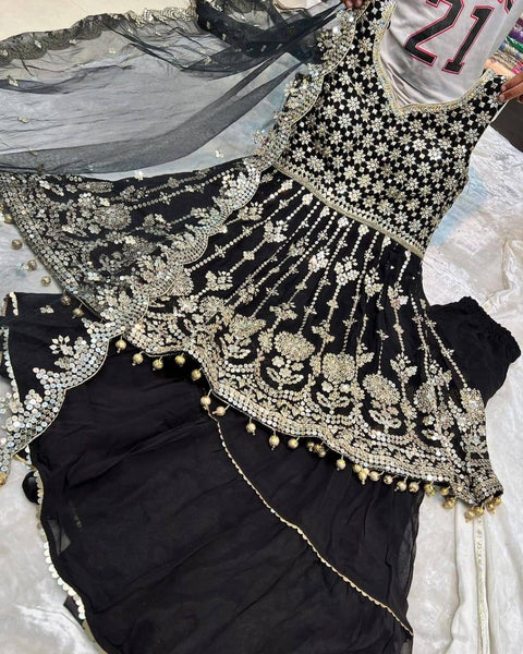 Black Color Embroidered Attractive Party Wear Faux Georgette Top Plaza