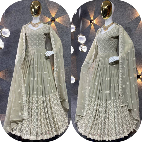Gray Gorgeous Party Wear Gown With Dupatta