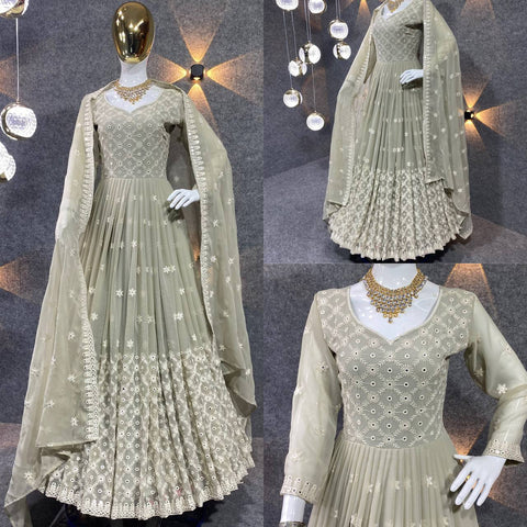 Gray Gorgeous Party Wear Gown With Dupatta