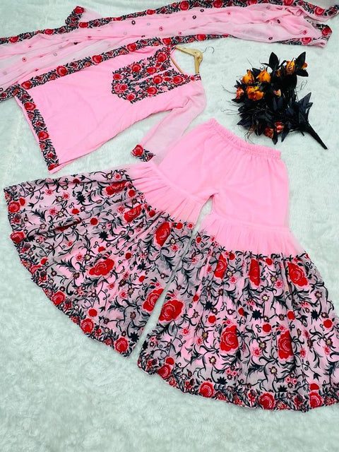 Baby Pink Heavy Embroidery Work Sharara Sets
